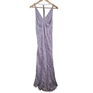 Topshop Heart Jacquard Slip Dress Womens Size 10 Purple Silky Maxi Fairy Elegant